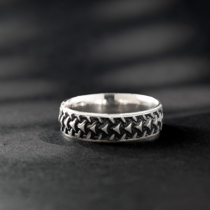 Rope Band Beaded Silver Ring