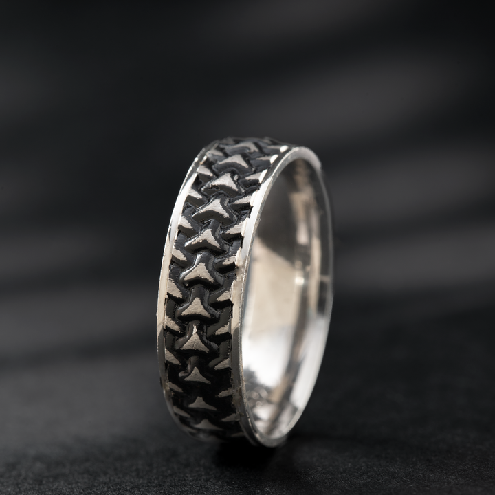 Rope Band Beaded Silver Ring