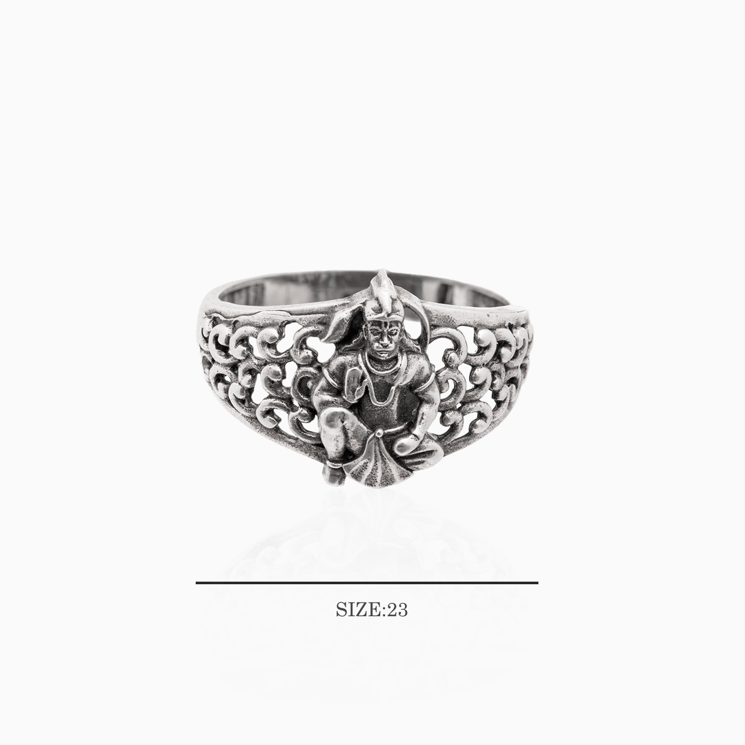 Antic Lord Hanuman Silver Ring