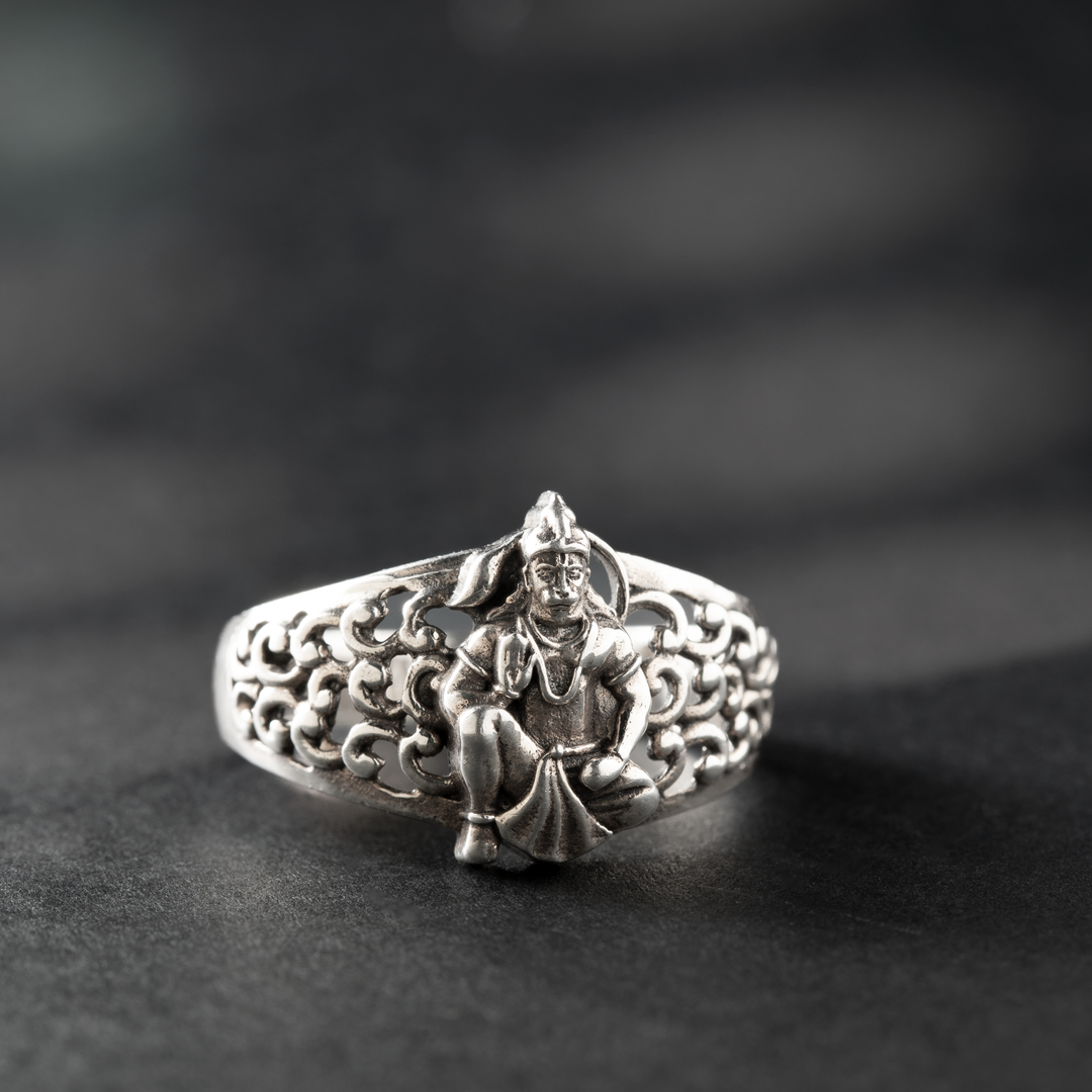 Antic Lord Hanuman Silver Ring