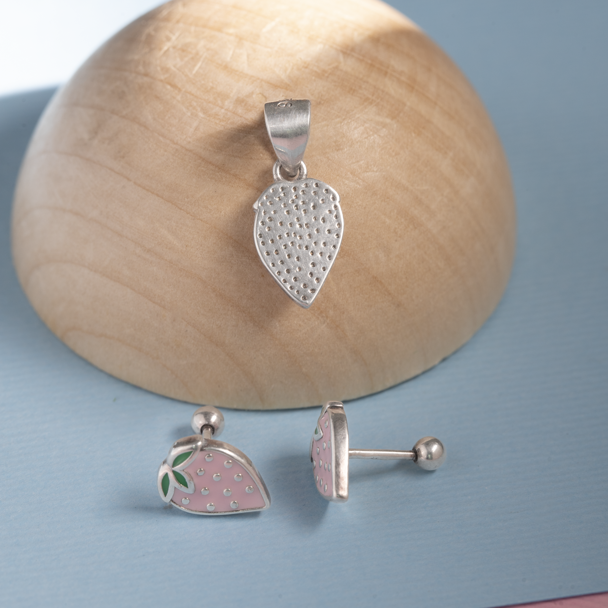 Pink Strawberry Pendant and Stud Set