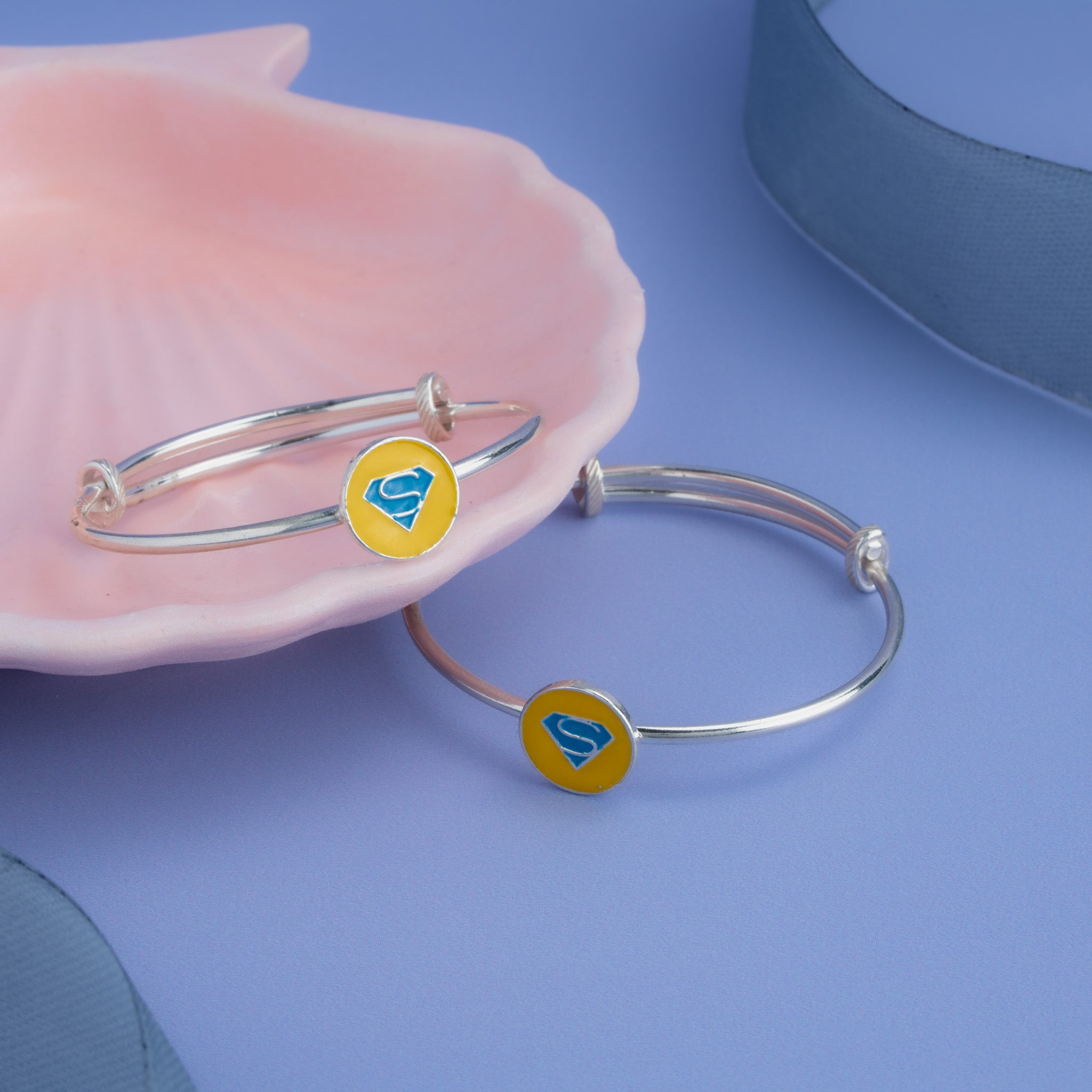Superman-Themed Silver Bangles for Kids