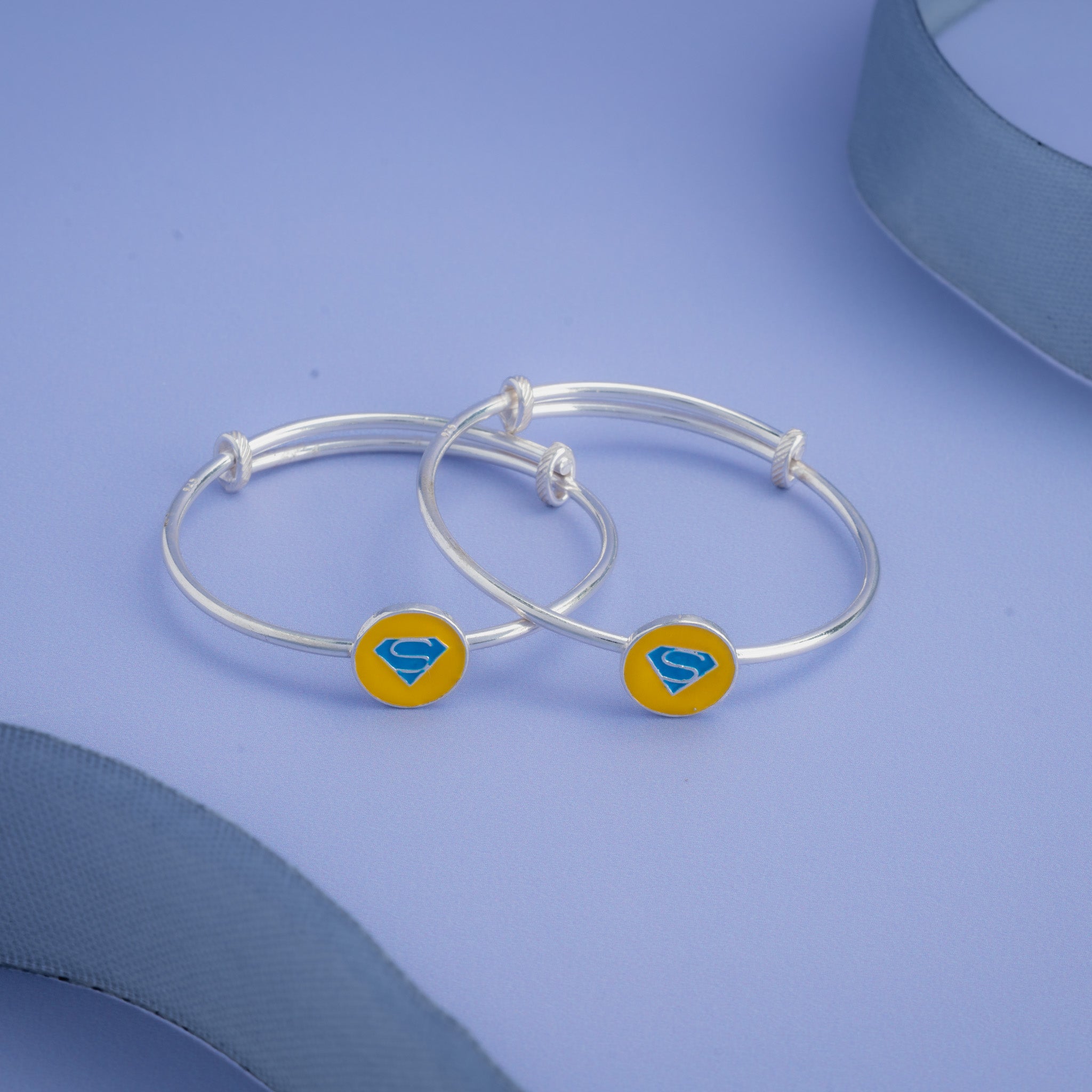 Superman-Themed Silver Bangles for Kids