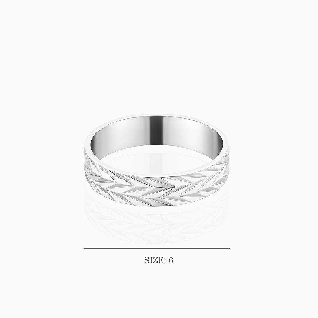 Laser-Cut Chevron Pattern Silver Ring