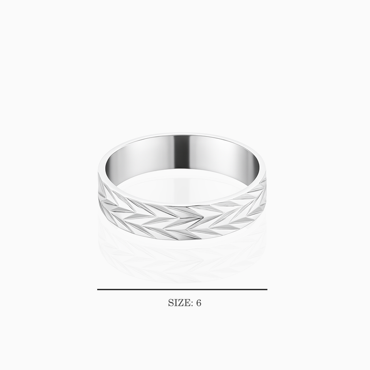 Laser-Cut Chevron Pattern Silver Ring