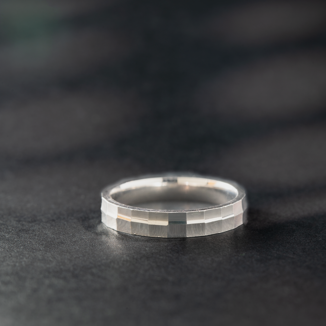 Square Facet Sterling Silver Band Ring