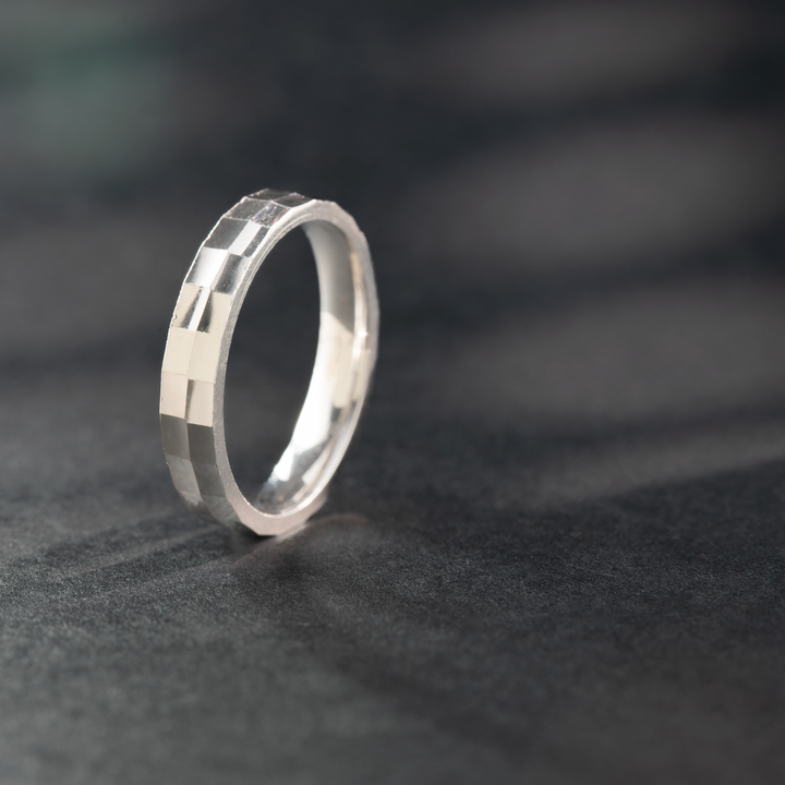 Square Facet Sterling Silver Band Ring