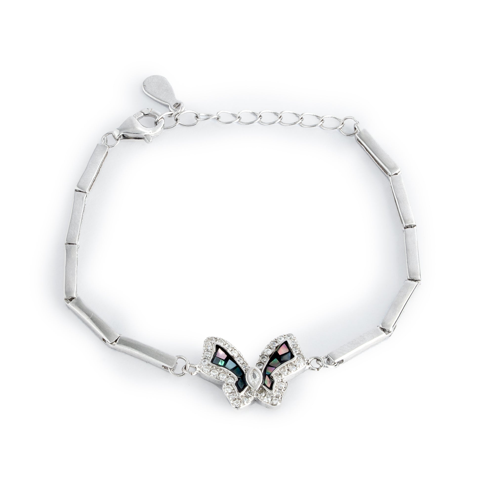 92.5 Sterling Silver Butterfly Charm Baby Bracelet