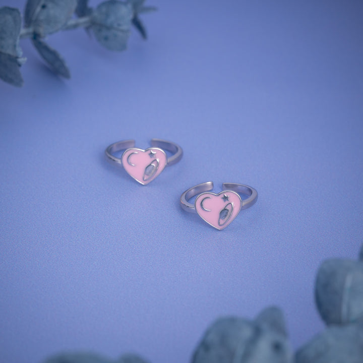 Fancy Heart Toe Ring in 925 Sterling Silver with Pink Enamel