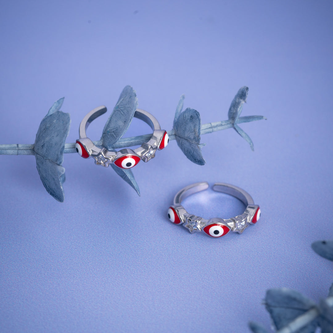 Fancy red Evil Eye Toe Ring in Silver