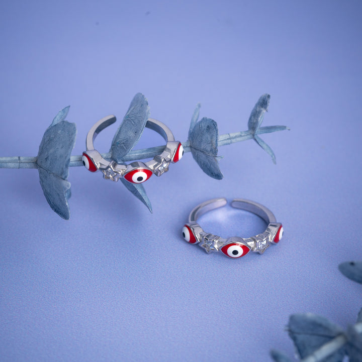 Fancy red Evil Eye Toe Ring in Silver