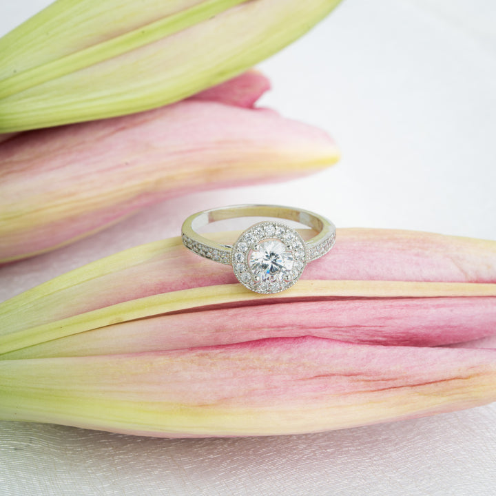 Halo Solitaire Ring with Moissanite Centre Stone