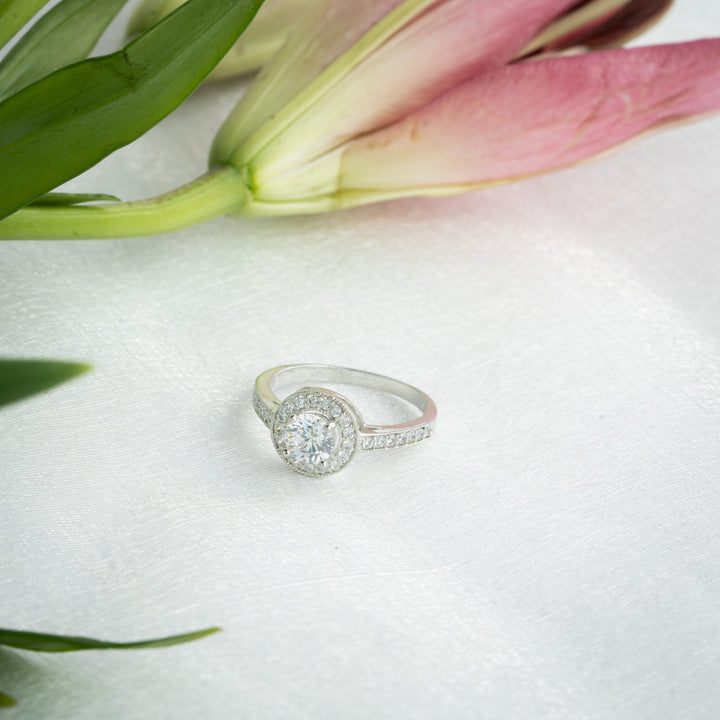 Halo Solitaire Ring with Moissanite Centre Stone