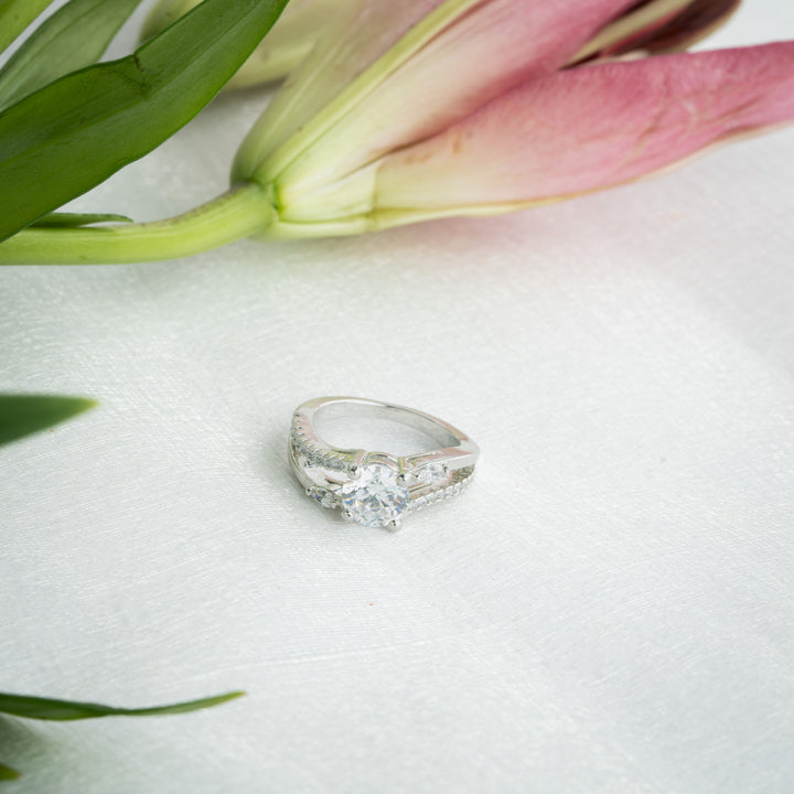 Round Cut Solitaire with Accent CZ Stones