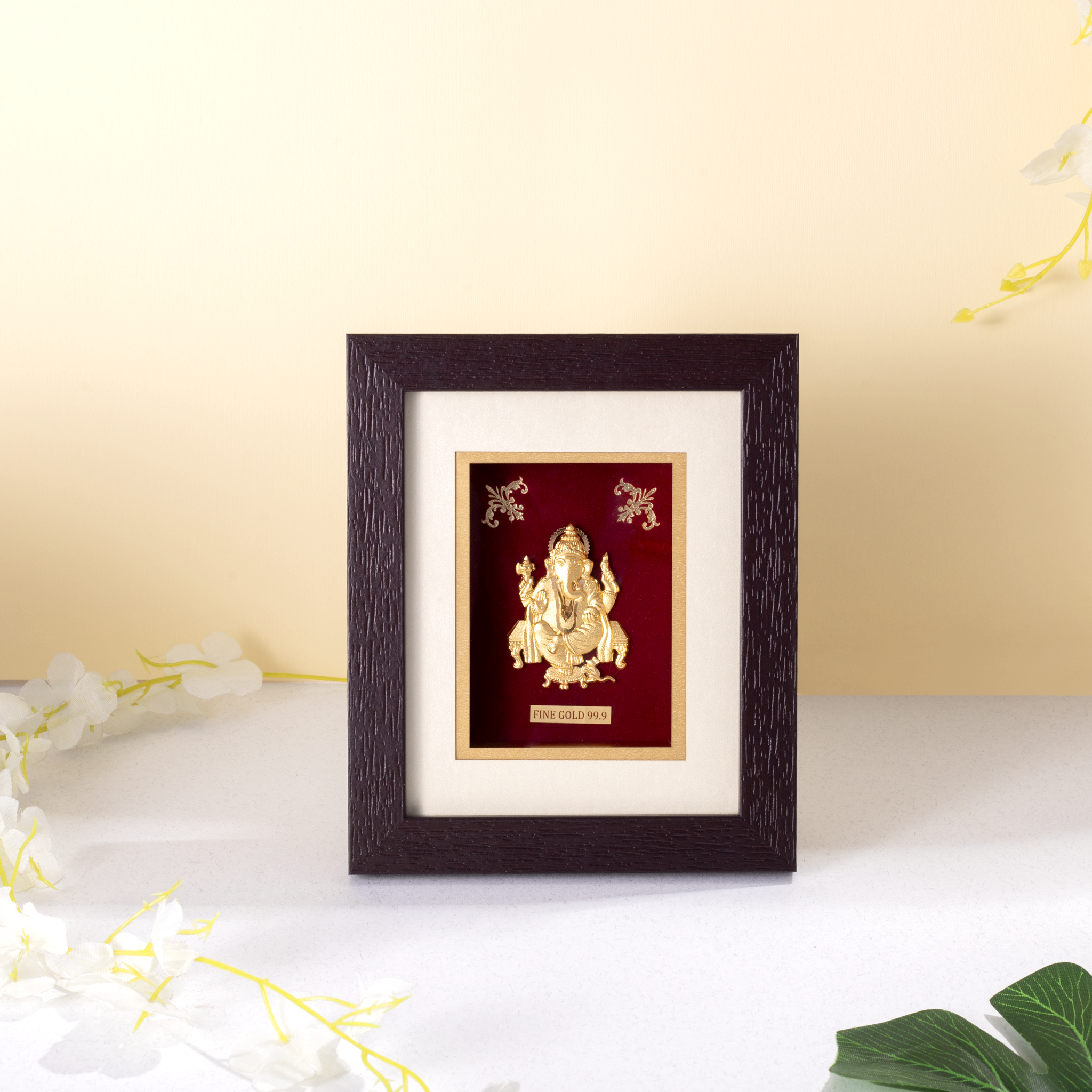 Fine Gold 99.9 Lord Ganesha  Brown Photo Frame