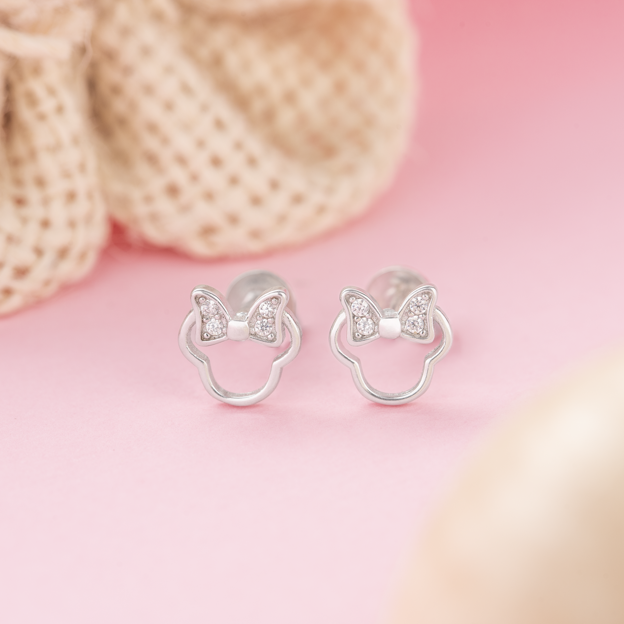 92.5 Sterling Silver Minnie Mouse Stud Earrings