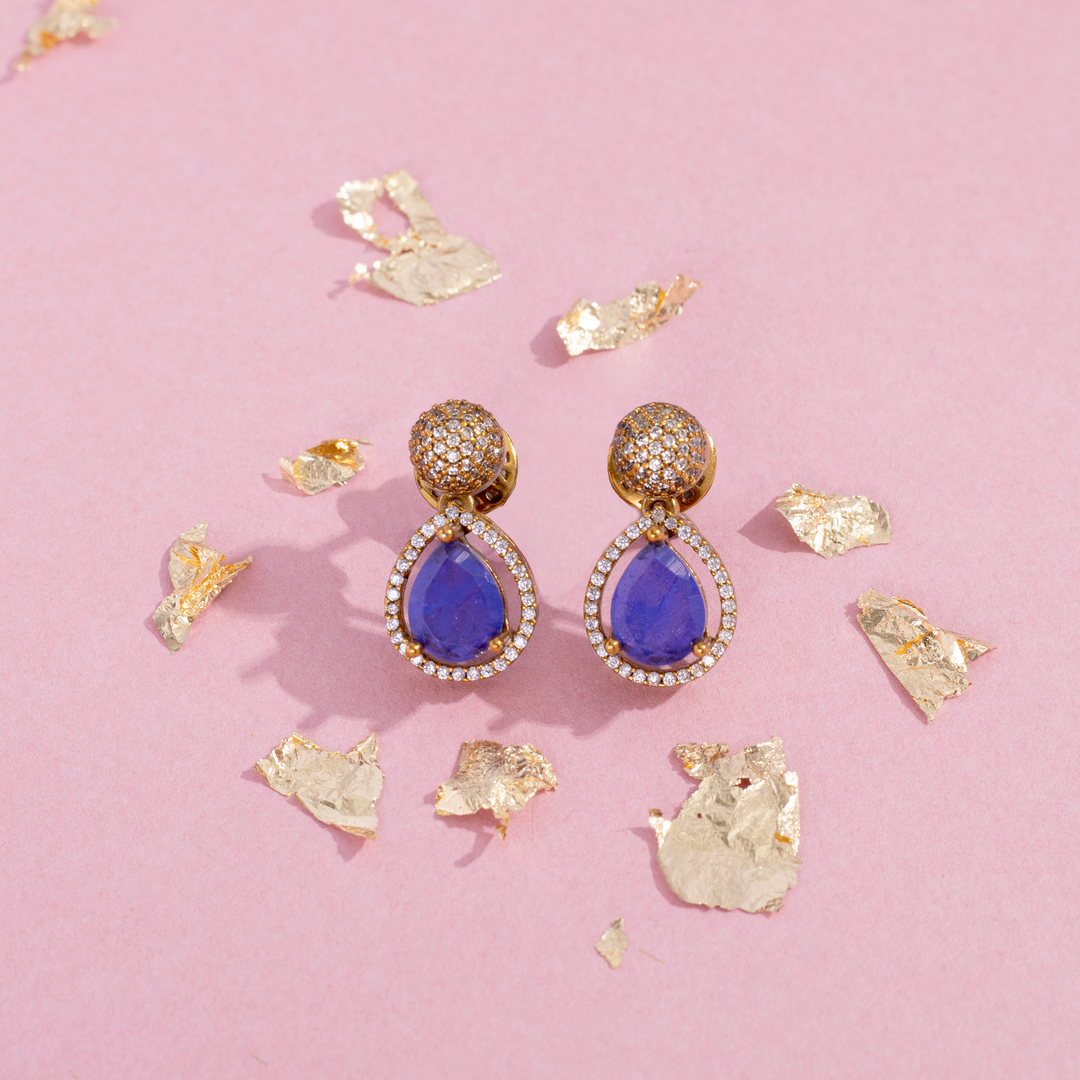 Gold-Plated Blue Stone Necklace Set with Matching Stud Earrings