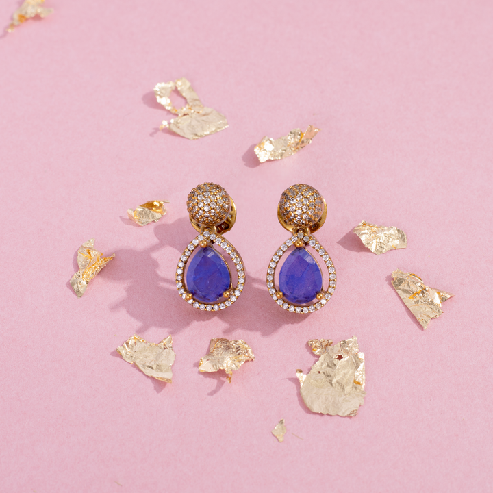 Gold-Plated Blue Stone Necklace Set with Matching Stud Earrings