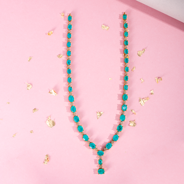 Green Stone Malai Set with Matching Stud Earrings