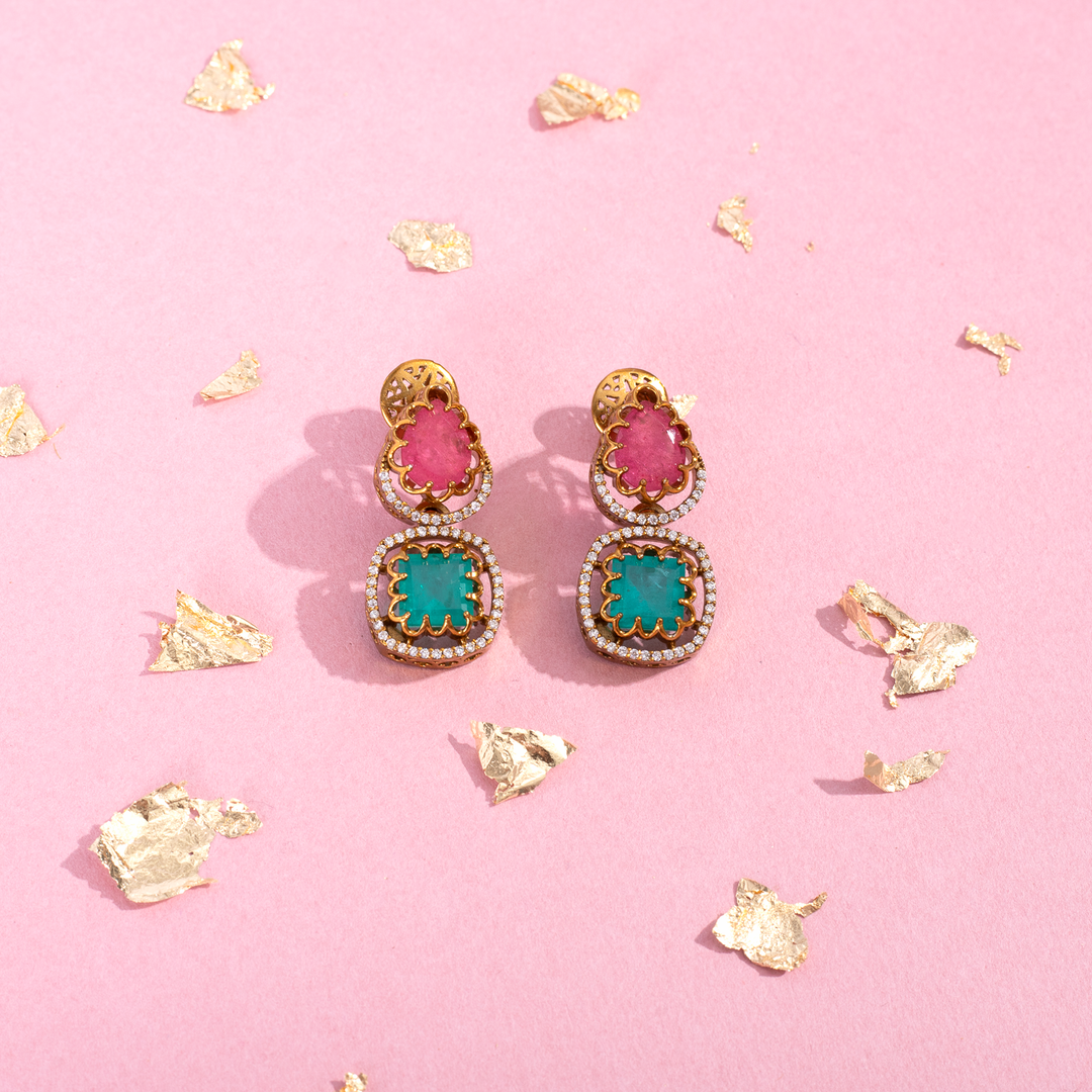 Multicolour Stone Malai with Matching Stud Earrings