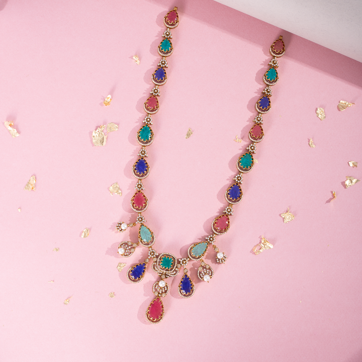 Multicolour Stone Malai with Matching Stud Earrings