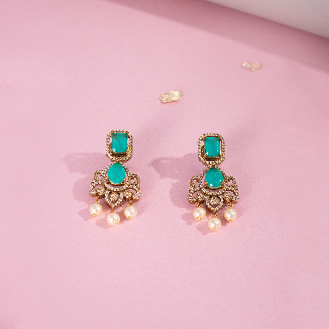 Double Layer Green Stone Malai Set with Matching Earrings