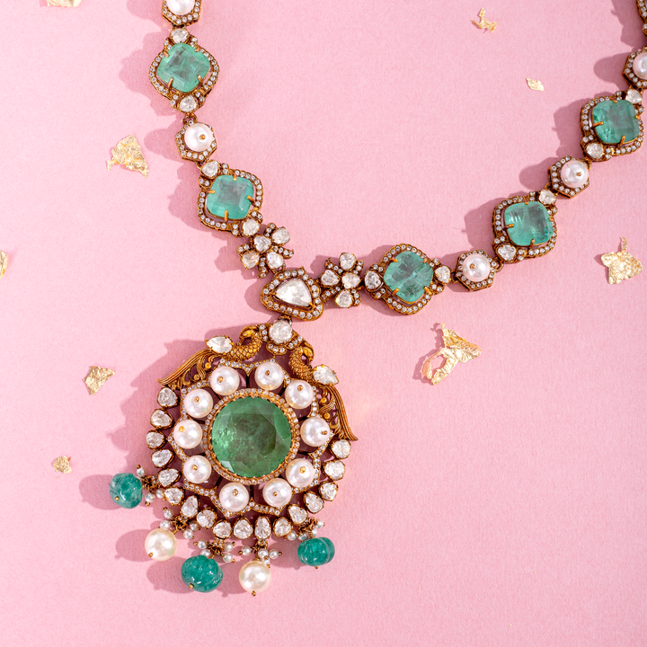 Gold-Plated Green Stone Malai