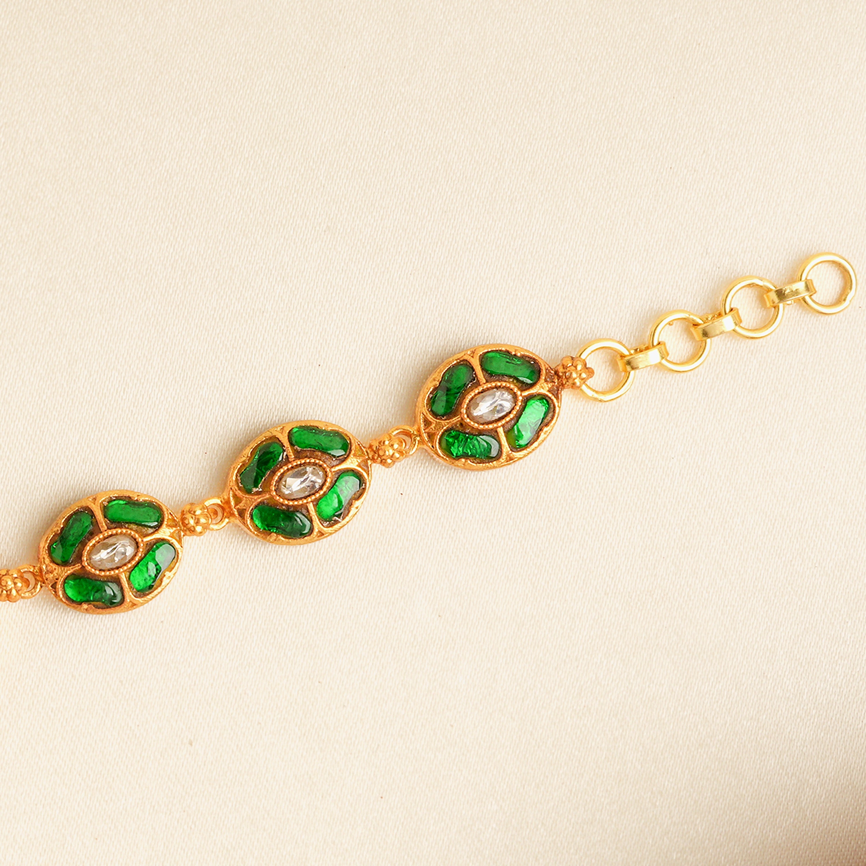 Gold-Plated Green Enamel Kundan Bracelet