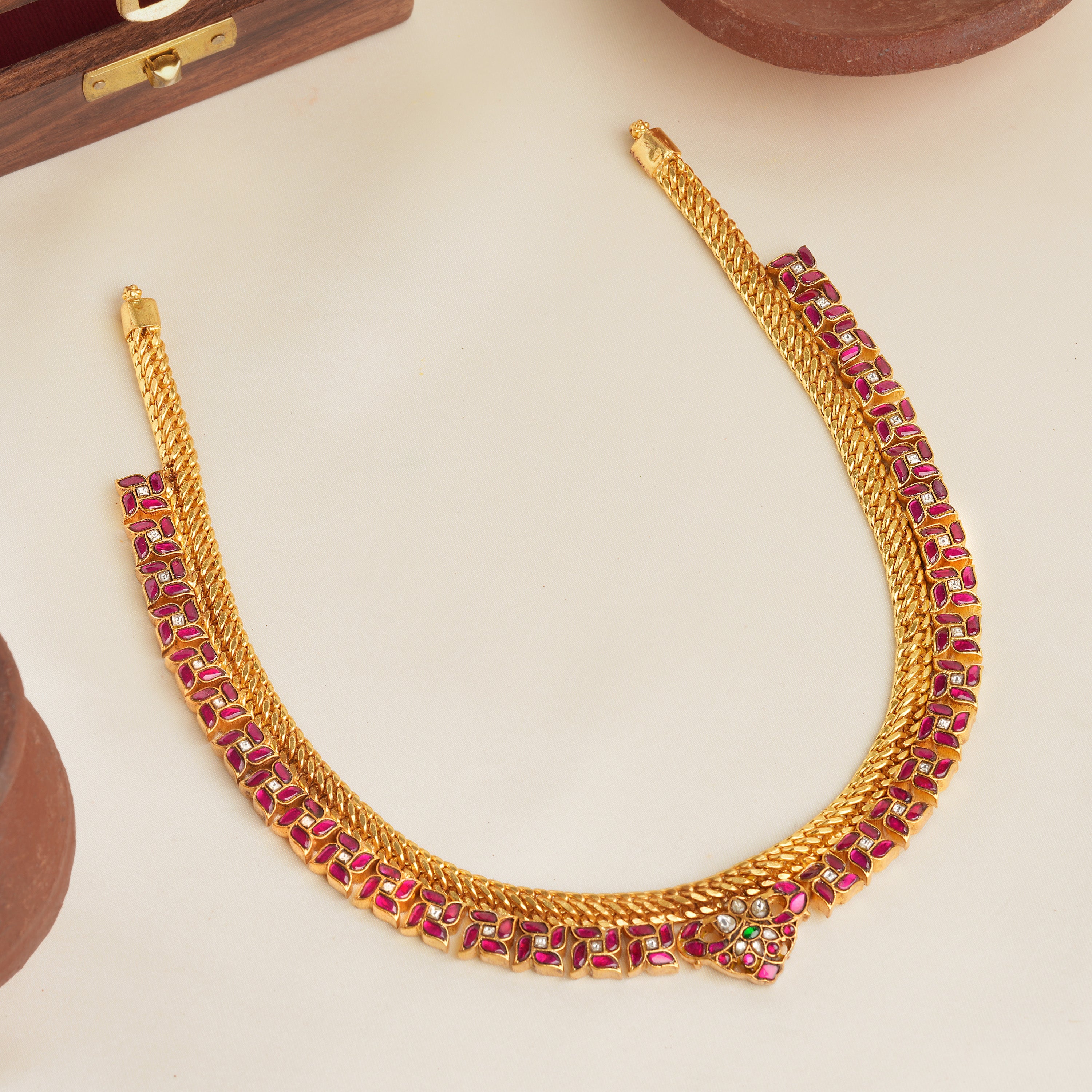 Gold-Plated Ruby Kundan Necklace