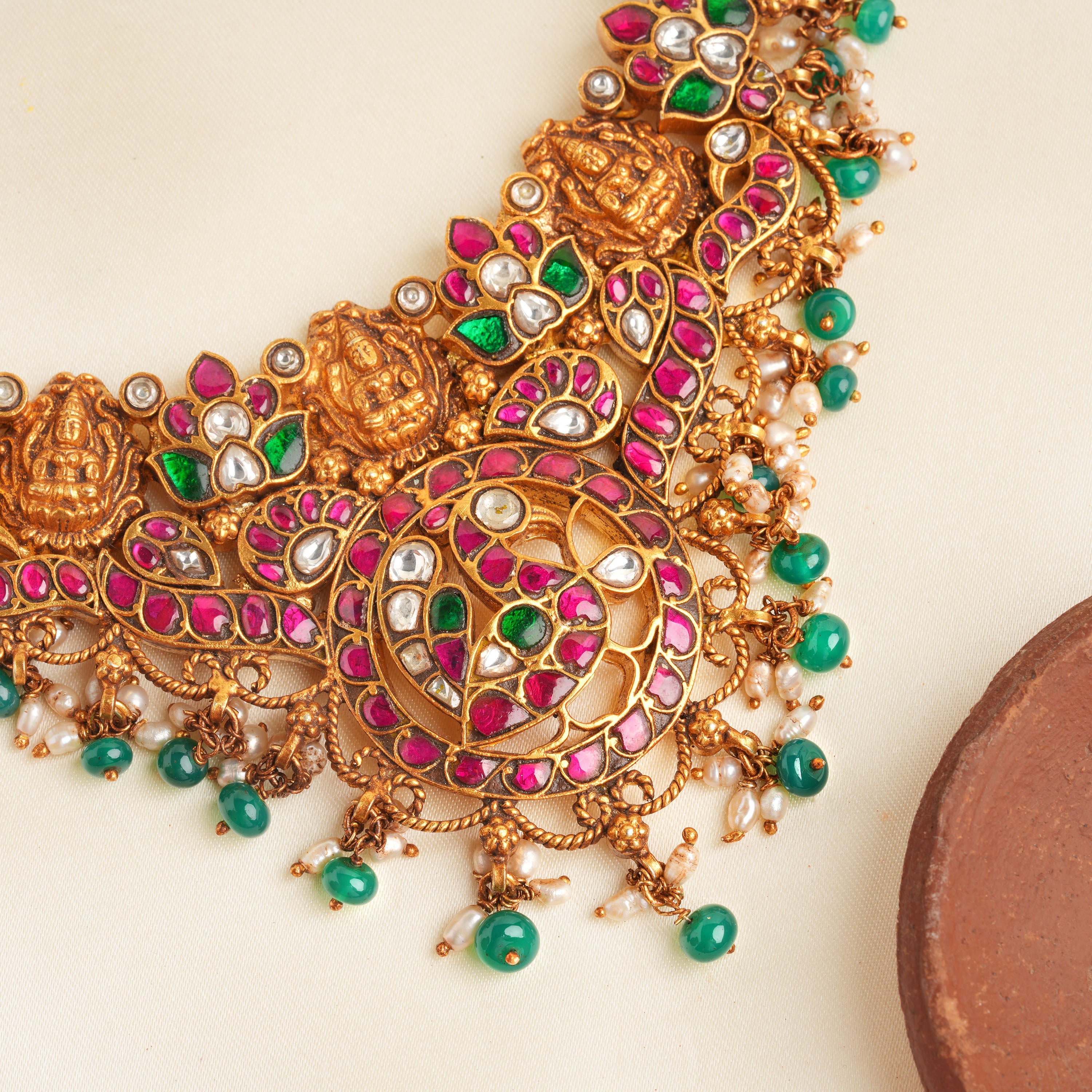Gold-Plated Kundan Temple Necklace