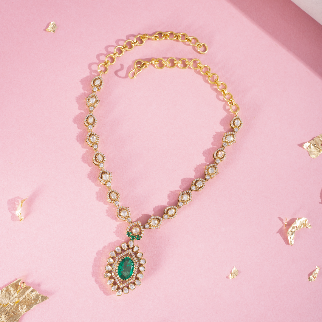 Gold-Plated Emerald Green Pendant Necklace