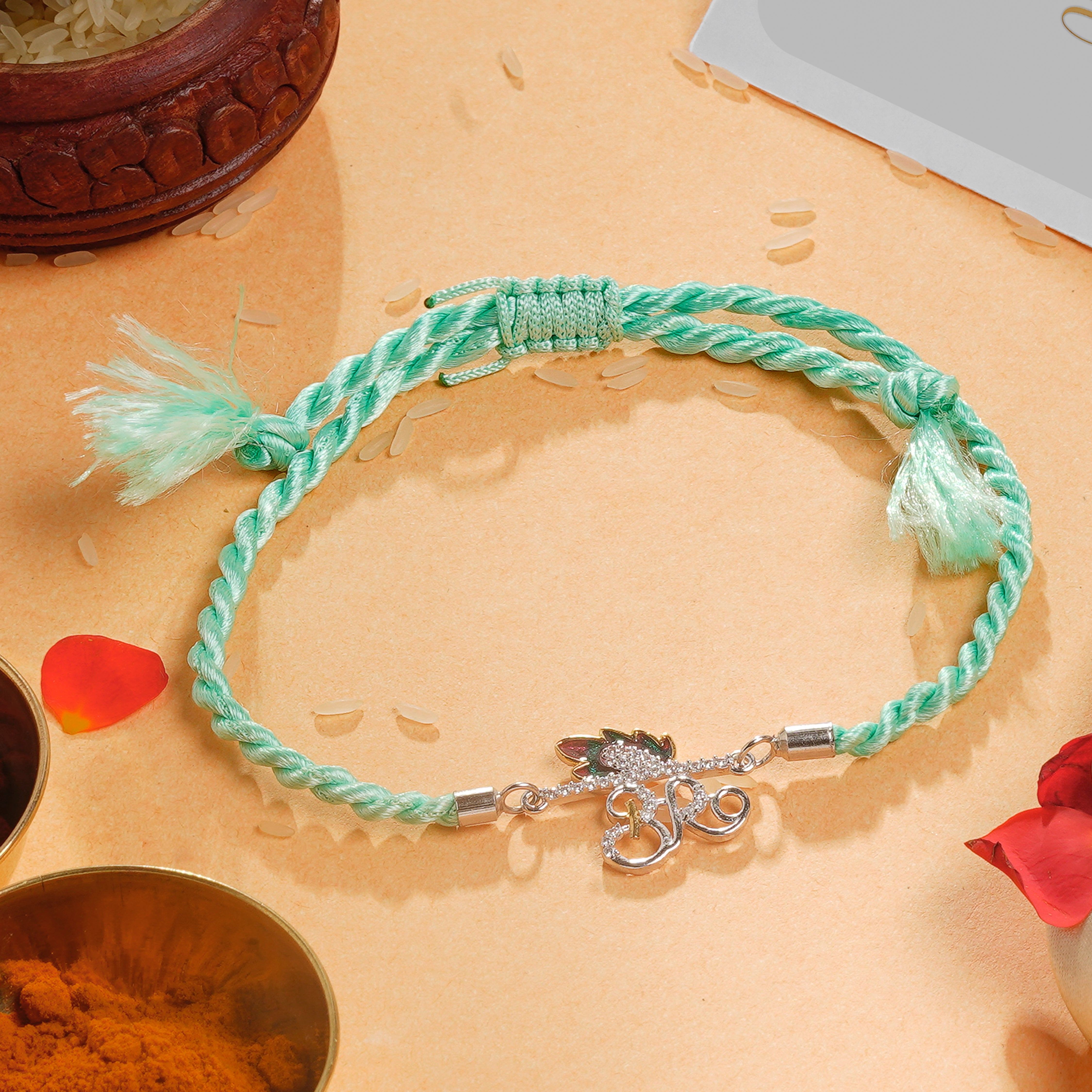 Adjustable 925 Silver BR with CZ stone Rakhi