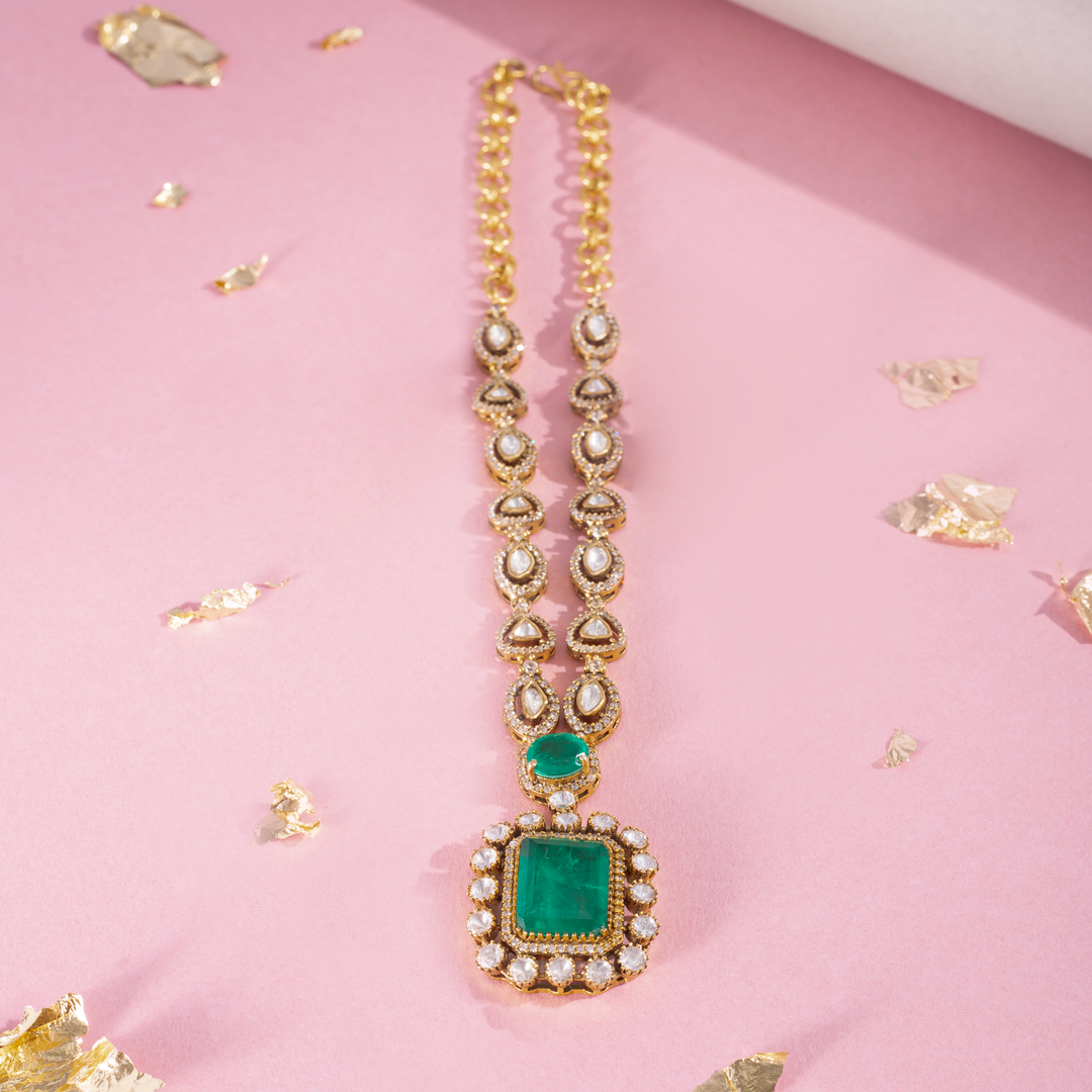 Emerald Pendant Necklace Set with Matching Earrings