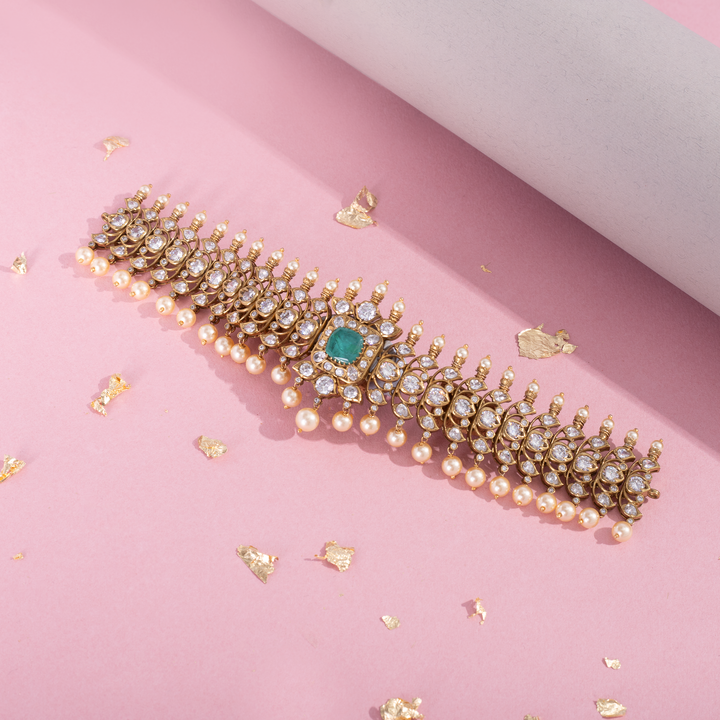 Emerald Choker Necklace Set with Long Earrings