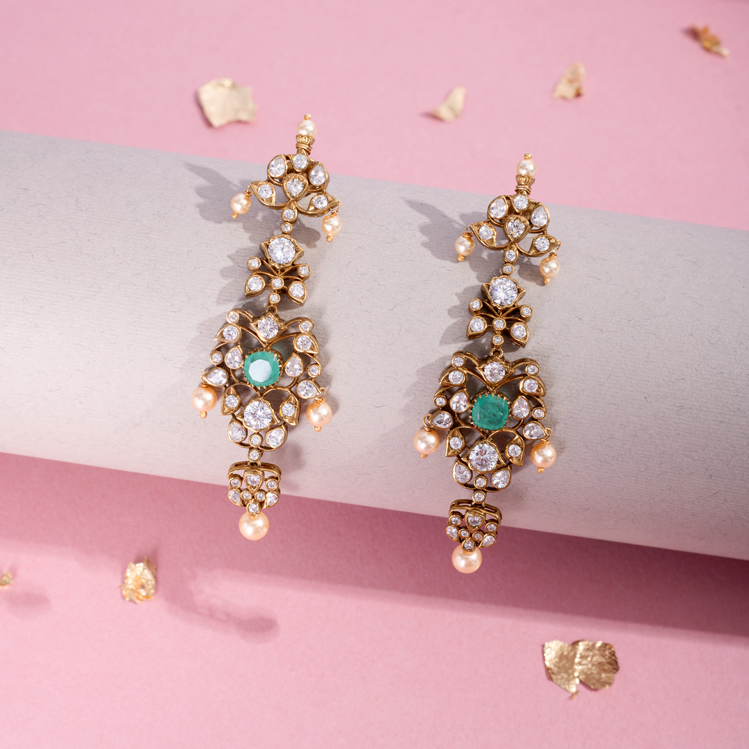 Emerald Choker Necklace Set with Long Earrings