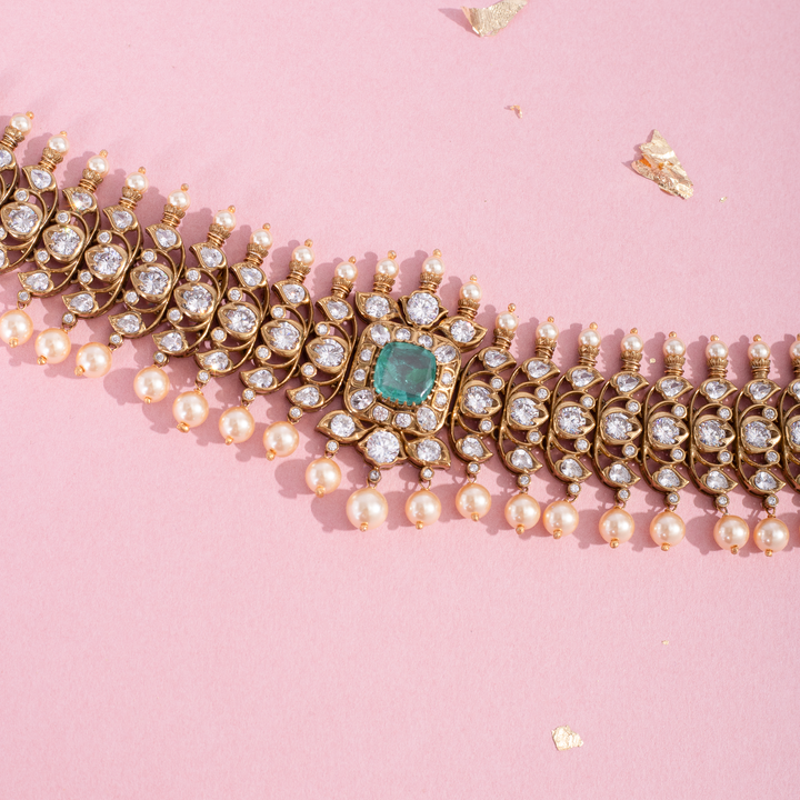 Emerald Choker Necklace Set with Long Earrings