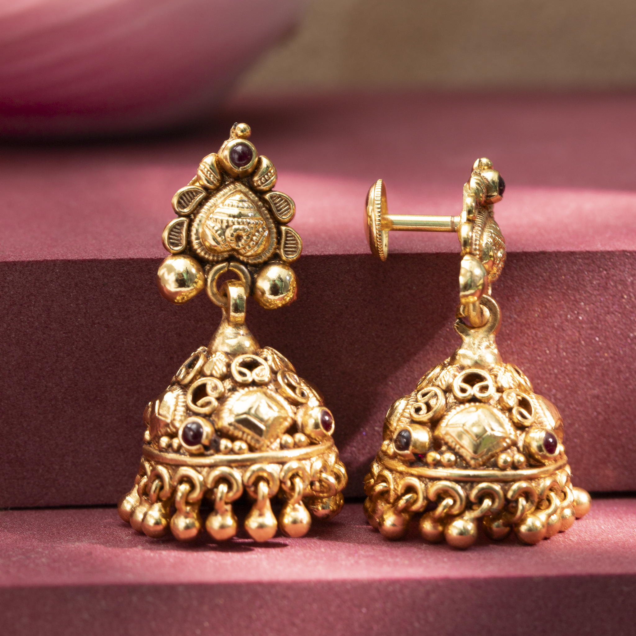 Gold-Plated Antique Temple Jhumka Earrings