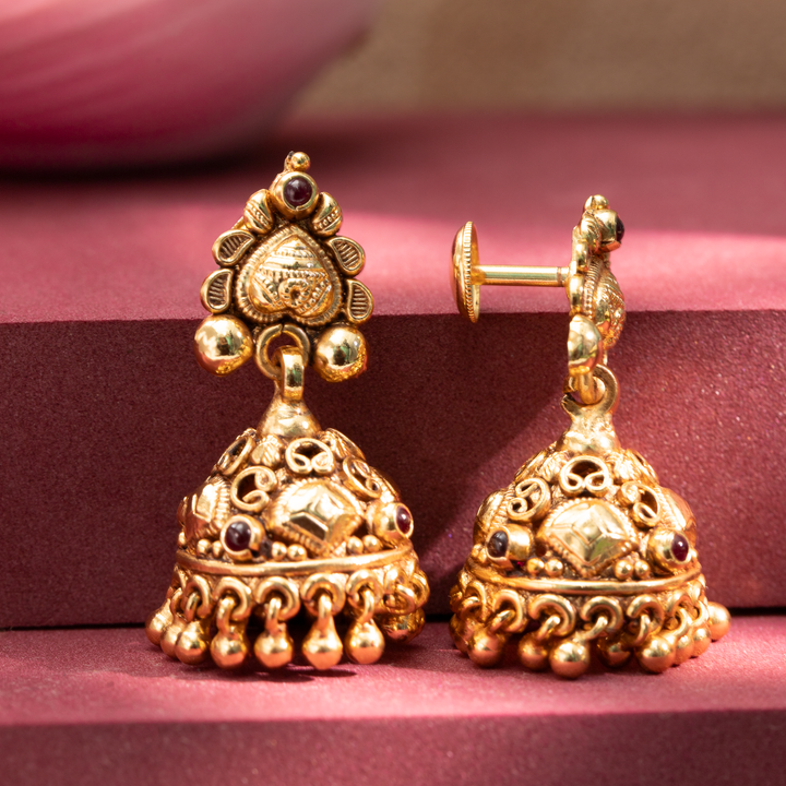 Gold-Plated Antique Temple Jhumka Earrings