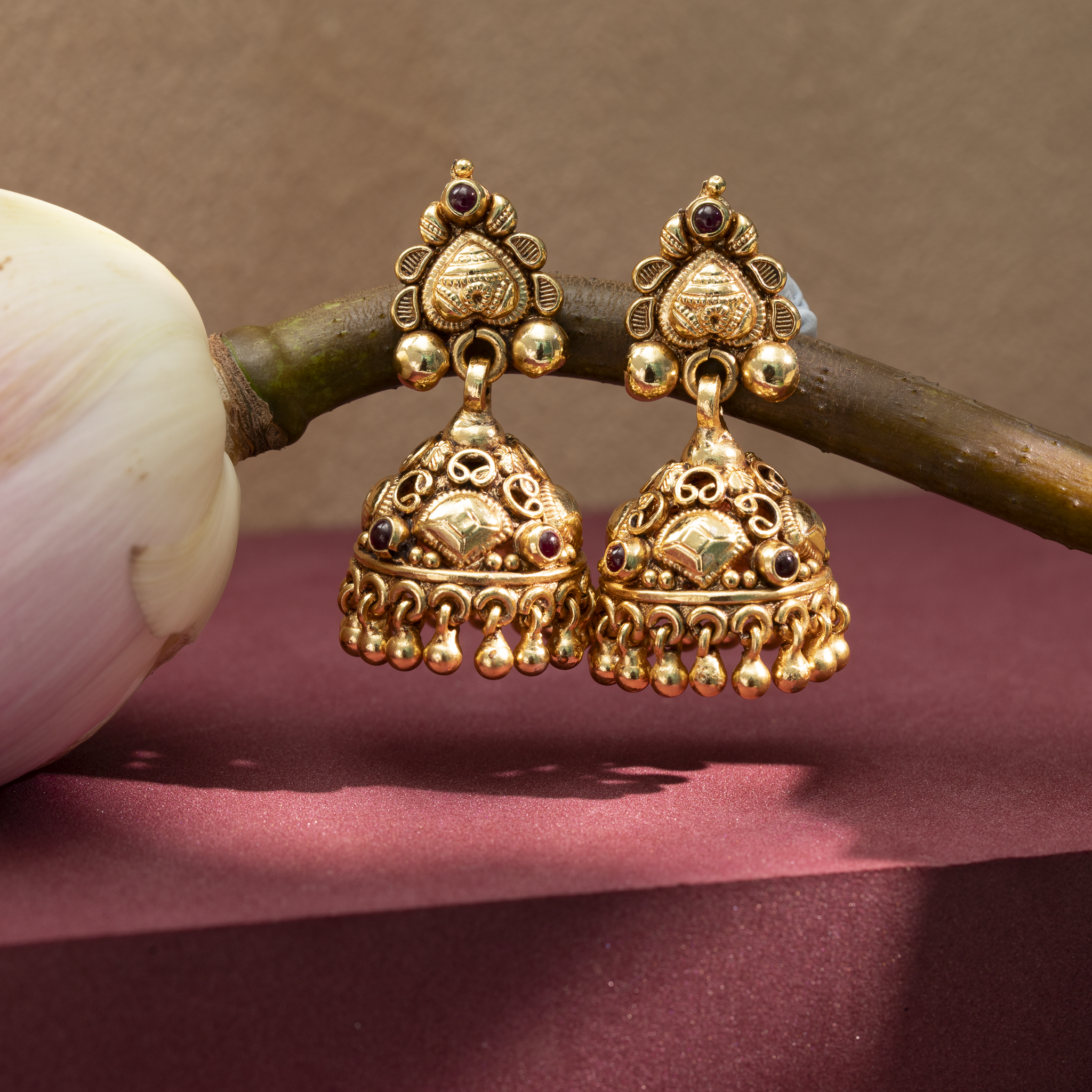 Gold-Plated Antique Temple Jhumka Earrings