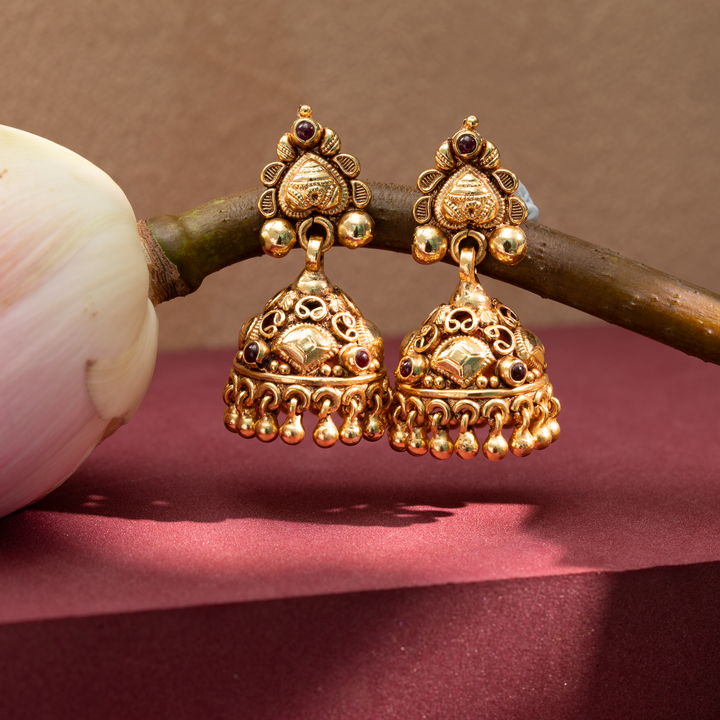 Gold-Plated Antique Temple Jhumka Earrings