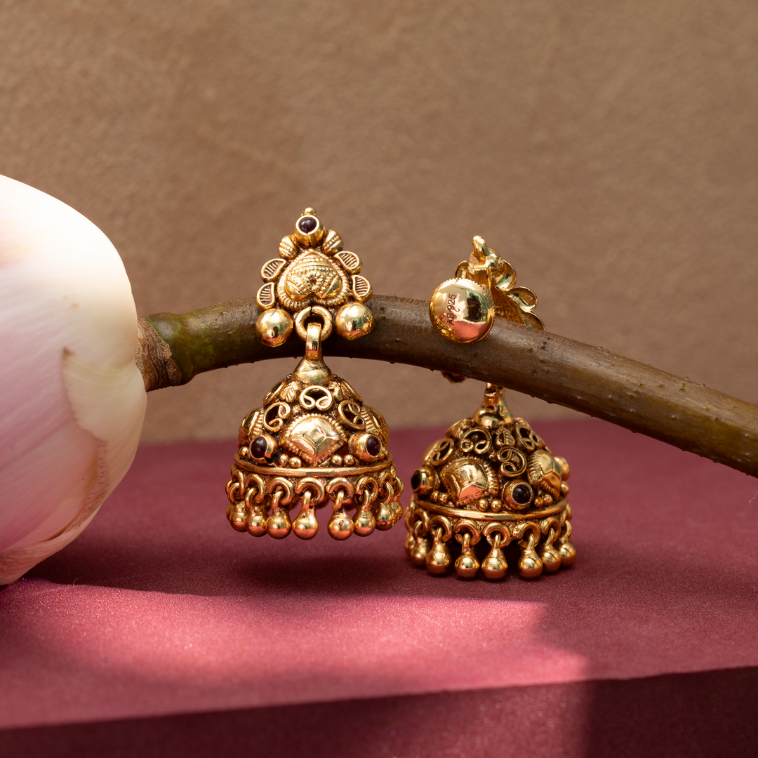 Gold-Plated Antique Temple Jhumka Earrings