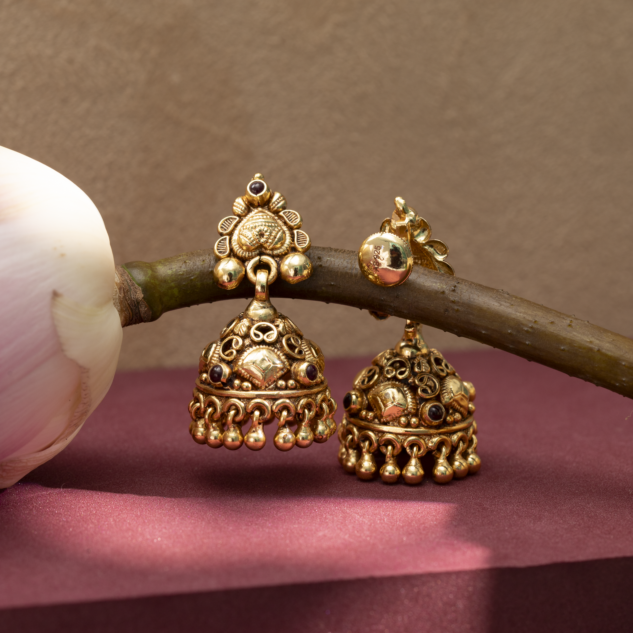 Gold-Plated Antique Temple Jhumka Earrings