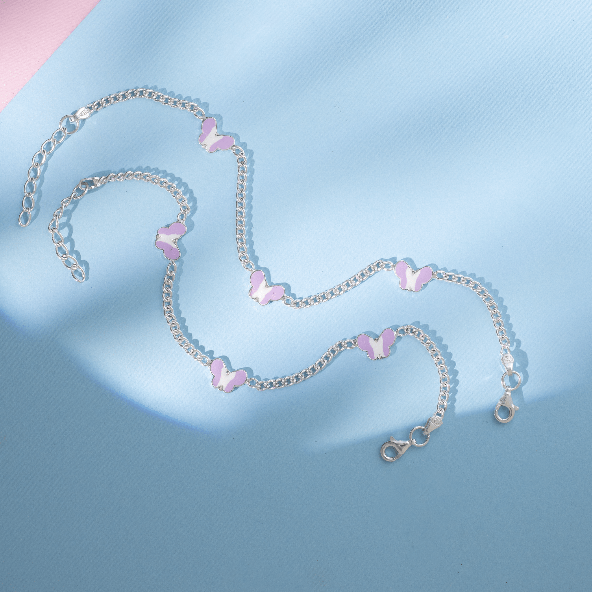 Soft Pink Enamel Butterfly Anklet for Girls