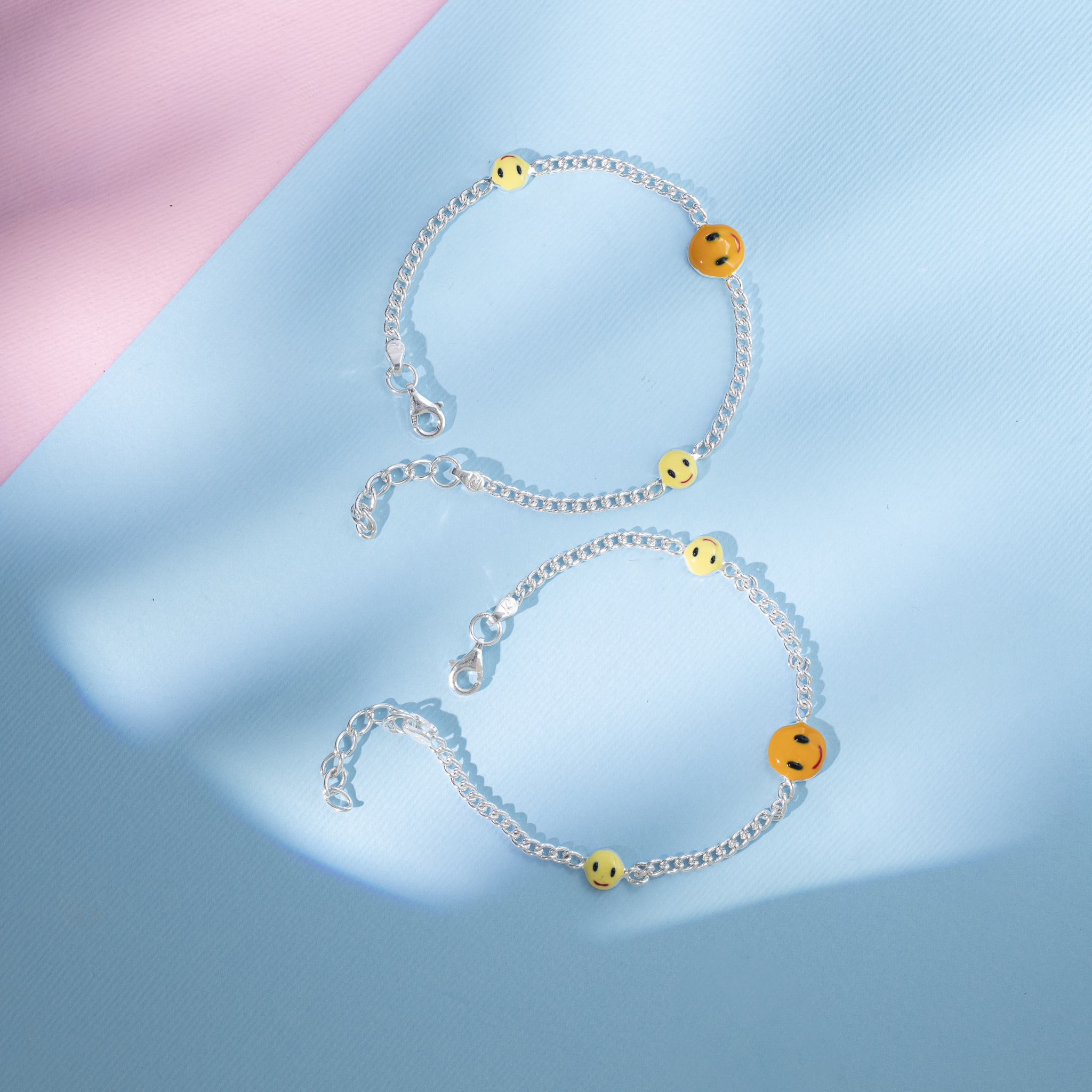 Sterling Silver Baby Anklet with Smiley Enamel Charms
