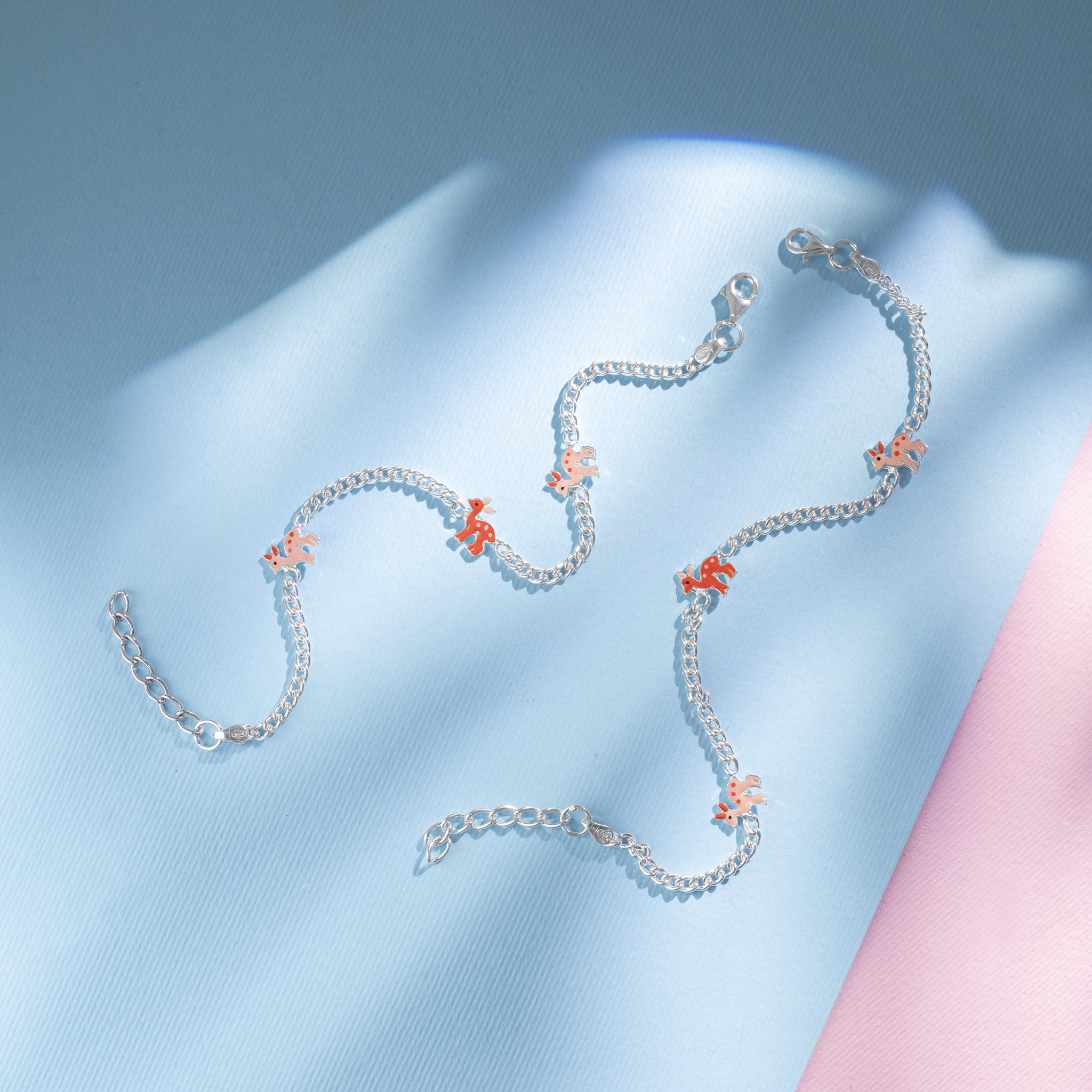 Sterling Silver Baby Anklet with Deer Enamel Charms