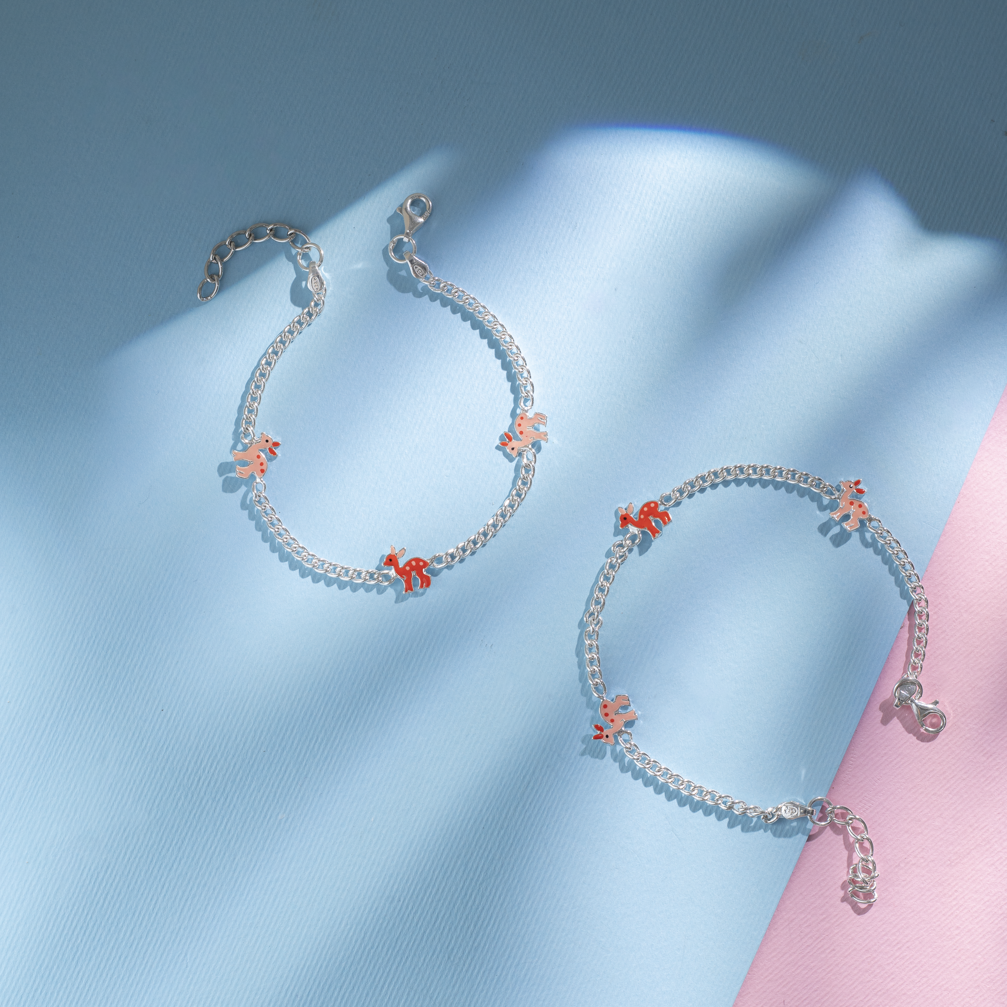 Sterling Silver Baby Anklet with Deer Enamel Charms