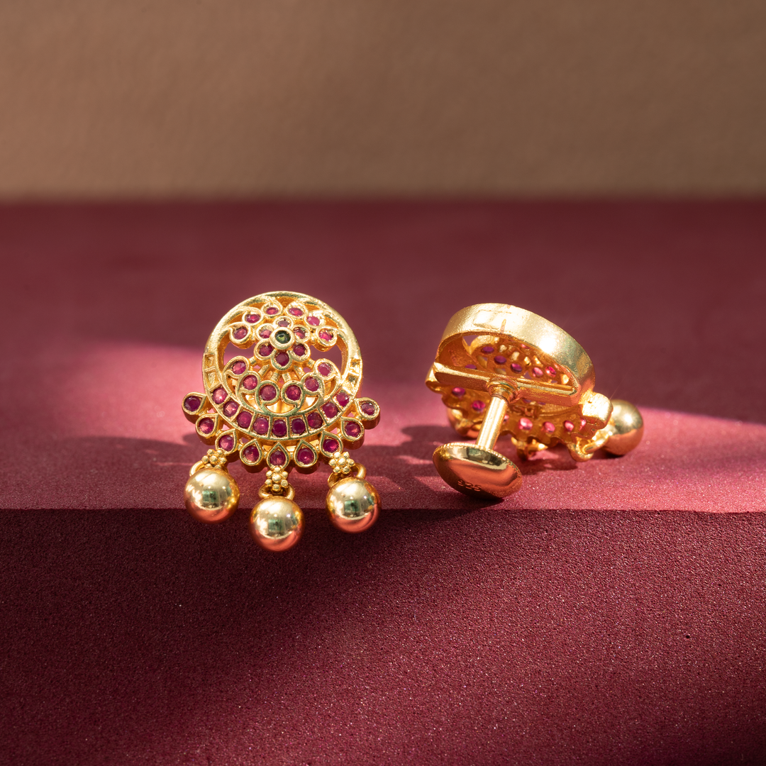 Gold-Plated Ruby & Green Stone Earrings