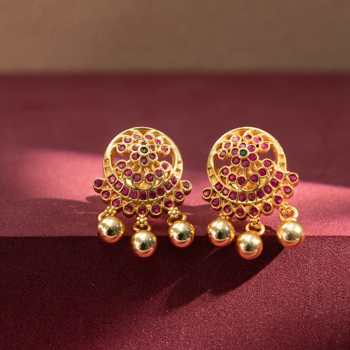 Gold-Plated Ruby & Green Stone Earrings