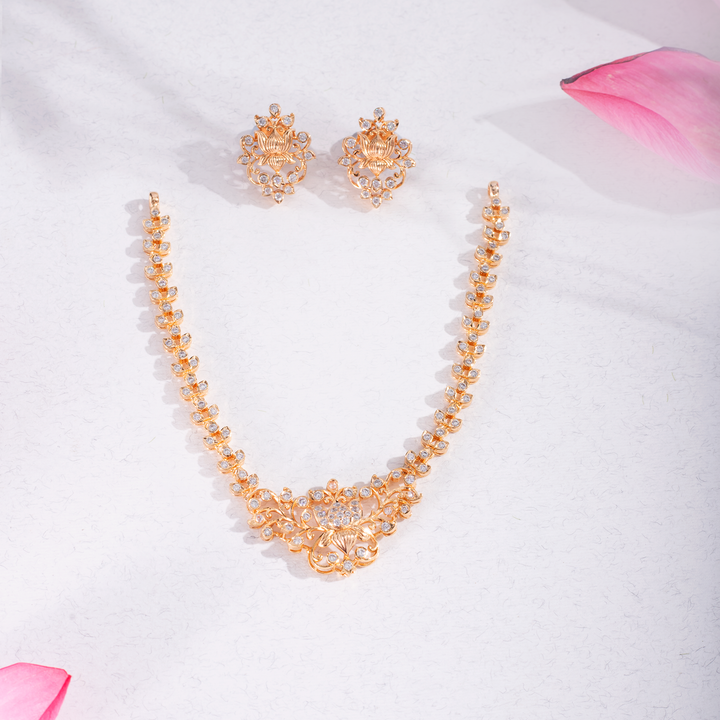 Gold-Plated Floral Necklace Set with Earrings