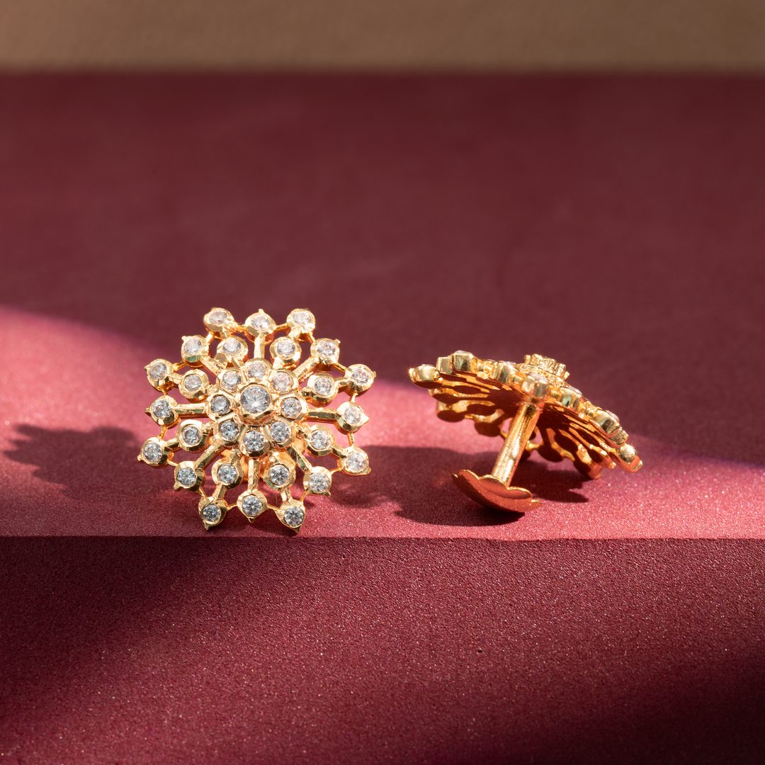 Gold-Plated Floral CZ Stud Earrings